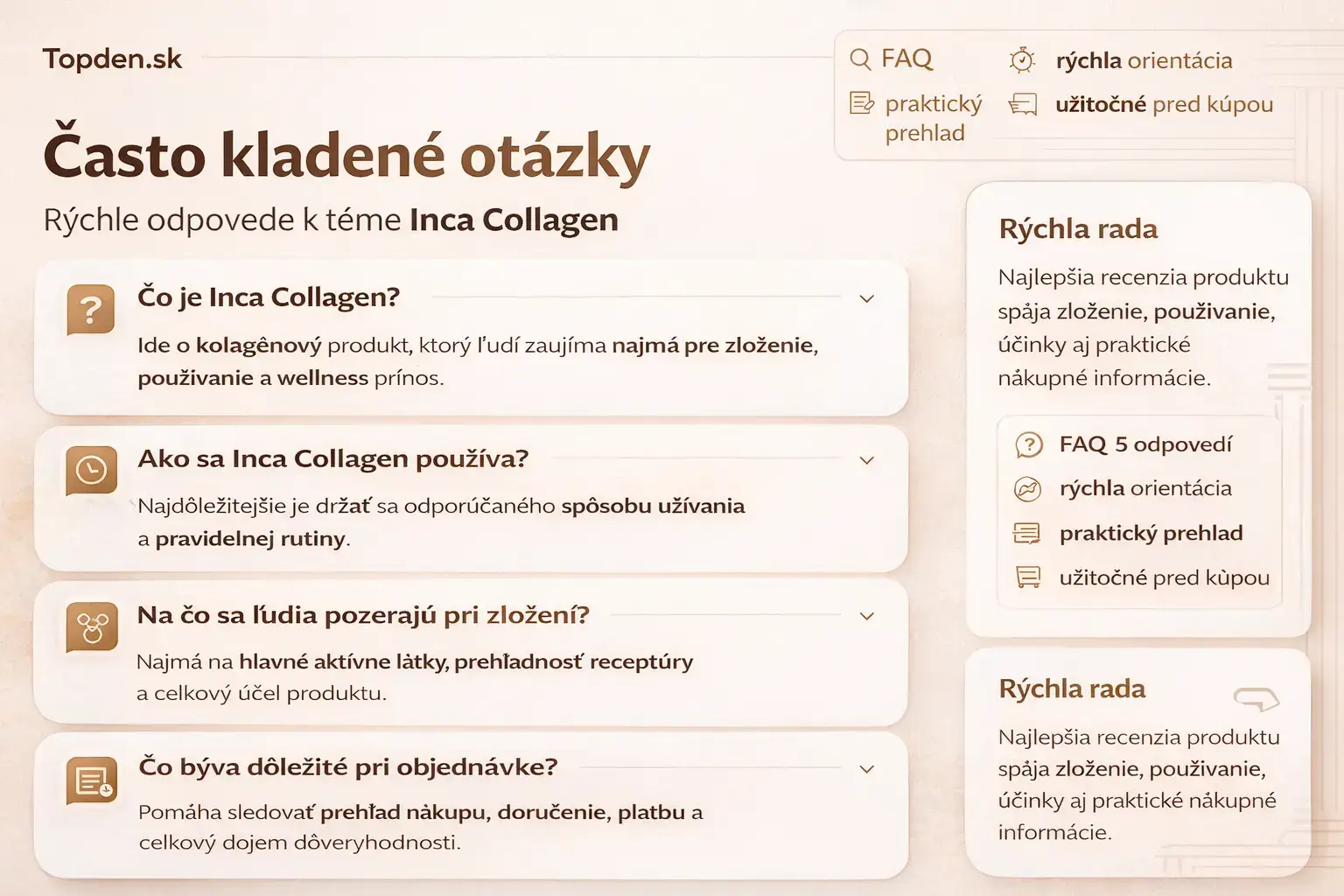 často kladené otázky Inca Collagen, Inca Collagen FAQ, Inca Collagen otázky a odpovede, Inca Collagen recenzia FAQ, Inca Collagen zloženie účinky dávkovanie, Inca Collagen použitie, predaj a doručenie Inca Collagen, kolagén Inca Collagen otázky